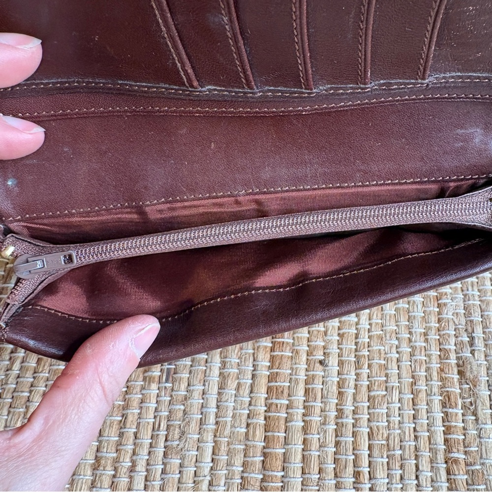 Vintage POLO Ralph Lauren Green Blue Plaid Bifold Leather Wallet With Brown Trim - Picture 12 of 12